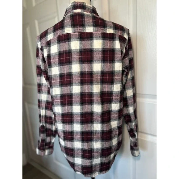 Old Navy Burgundy Plaid Flannel Shirt Regular‎ Fit Double Brushed Cotton Size S